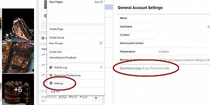 Steps to download a copy of your Facebook data