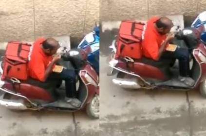 Zomato delivery executive caught eating ordered food Viral Video