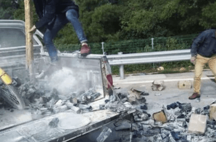 Driver sets own truck on fire after throwing cigarette butt out