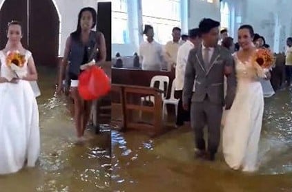 Video: Couple gets married in flooded church.