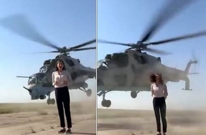 Video: Reporter narrowly misses being hit by helicopter