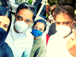 Kamal Haasan and daughters Shruti and Akshara’s selfie amidst casting their TN election votes for 2021 is going viral