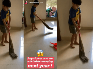 Sameera Reddy shares a story of her son sweeping the floor
