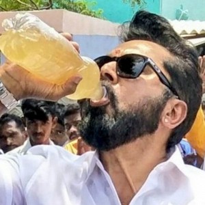 Sarathkumar drinks the dirty water - supports Sterlite protest!